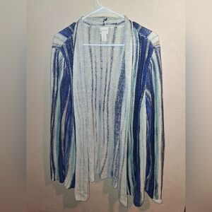 Chicos Linen Blend Striped Open Front Cardigan 3/XL